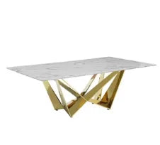 Mirror Furniture,  6 Seats Dining Table, Gold Marble,  Deluxe Glass Dining Table