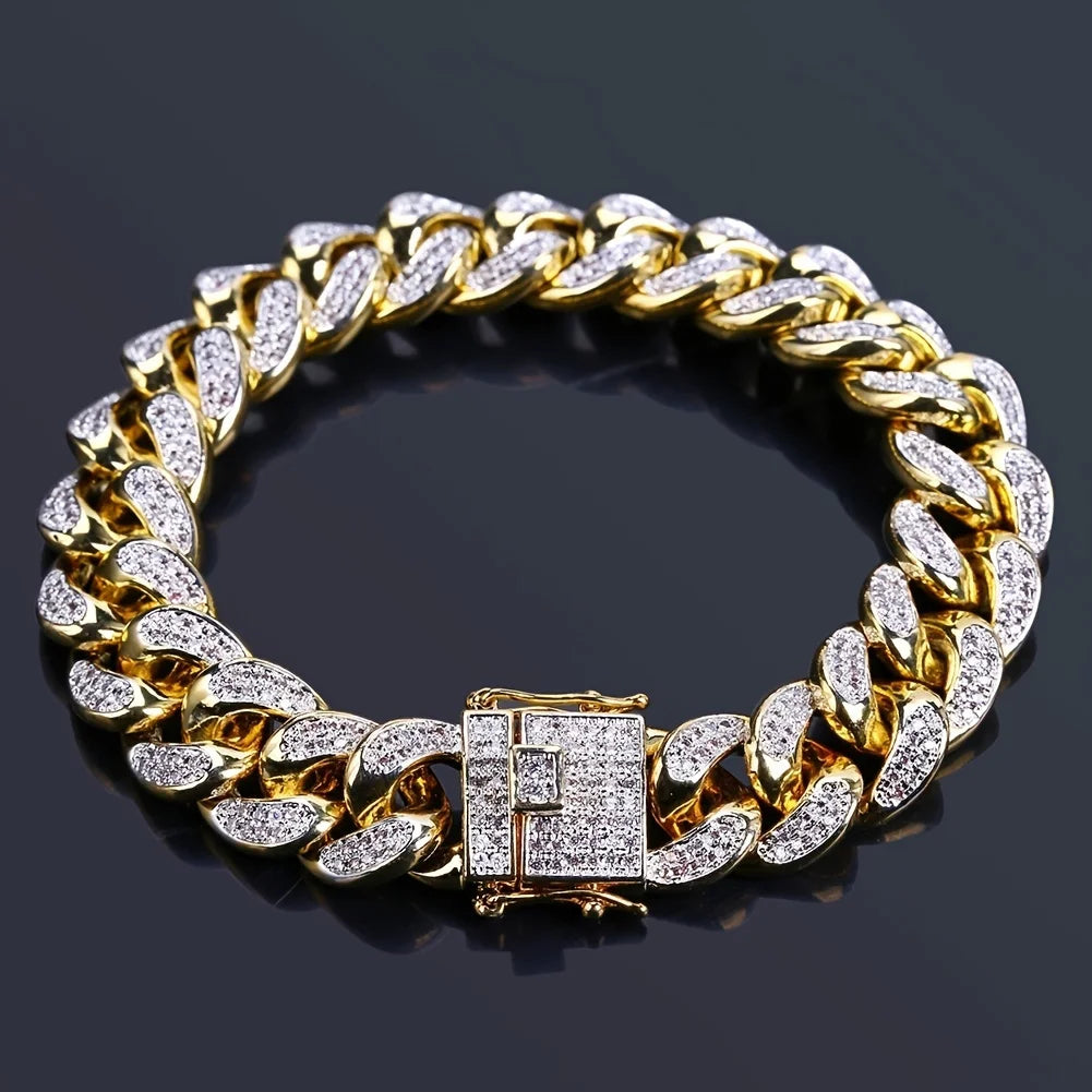Luxury  Cuban Link Chain Bracelet for Men,  Paved Crystal Jewelry,  Stainless Steel Bling Bling Wristband Gift. I am unsure of the color labeling so order by LOOKS.  Both are available.