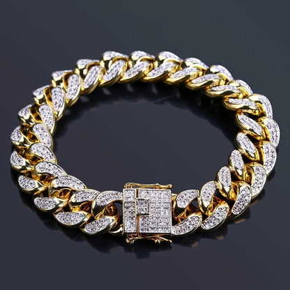 Luxury  Cuban Link Chain Bracelet for Men,  Paved Crystal Jewelry,  Stainless Steel Bling Bling Wristband Gift. I am unsure of the color labeling so order by LOOKS.  Both are available.