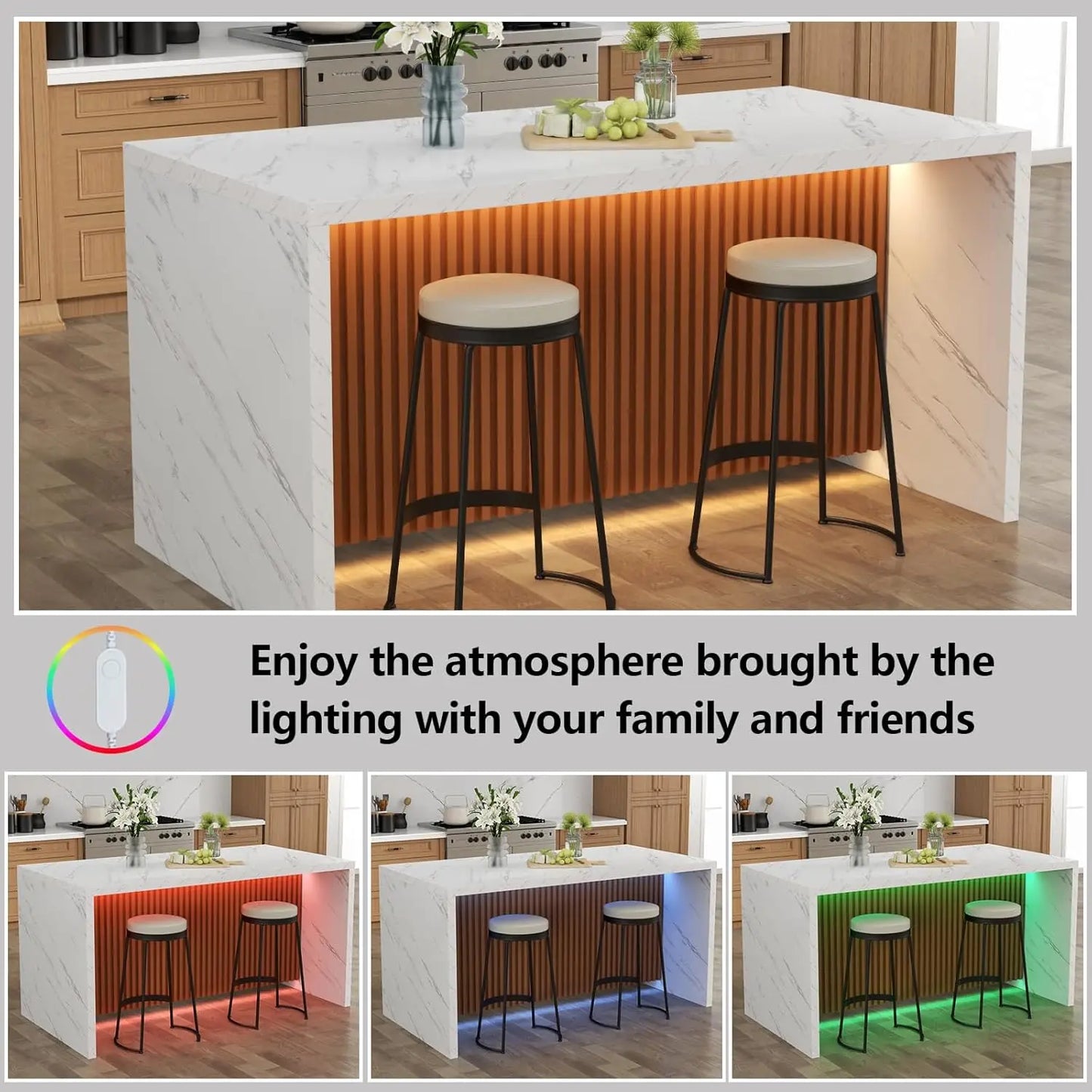 63" Large Imitation Marble Dining Table for 4-6 People(Patent Pending),Island Table with LED Lights, Modern faux Marble finish