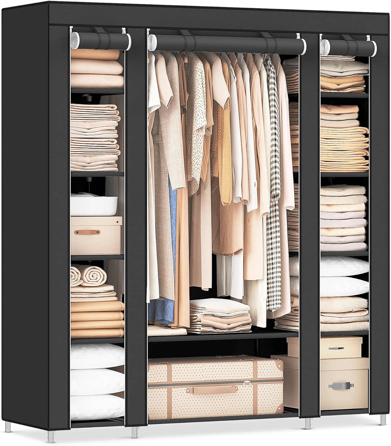 69 Inch Wardrobe Organizer,  Portable Bedroom Wardrobe, Clothes Rail With Non-Woven Cover, Clothes Storage Rack