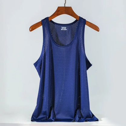 Men's Ice Silk Mesh Tank Tops,  Gym Stringer, Transparent Bodybuilding Sleeveless Shirt  for Fitness.