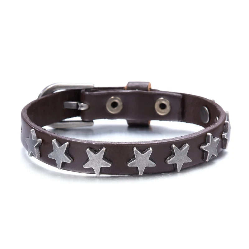 Classic Simple Fashion Leather Bracelets for  Men  and  Women.  Buckle Star Leather Wrap Bracelet & Bangle,  Couple Wristband Jewelry Gift