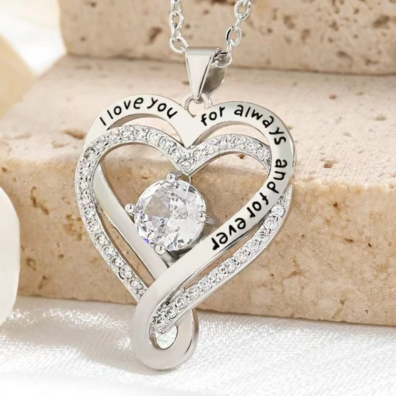 Elegant Style Heart shaped Pendant Necklace.  Hollow Design Mother's Day Gift.