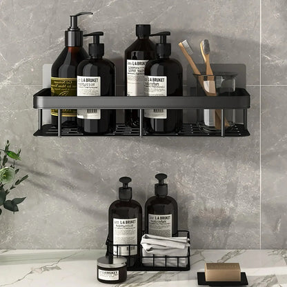 Towel rack wall mounted shower shampoo rack.   no drill rack,  tripod wall mounted corner rectangular bathroom rack.
