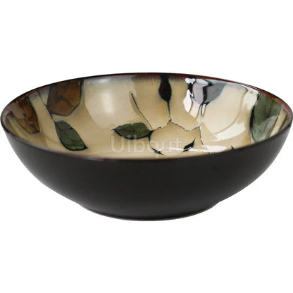 Japanese rural ceramic tableware Vine leaf soup bowl Lamian Noodles bowls Hot vegetable bowls Cover and pour rice bowl bowl set