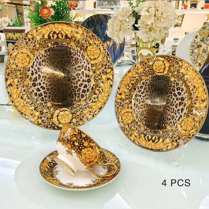 Golden Edge Luxury Tableware Set, Western Dinner Plate, Steak Flat Tray, Bone China Dinnerware Set, Coffee Cup, 10 ", 8" plates