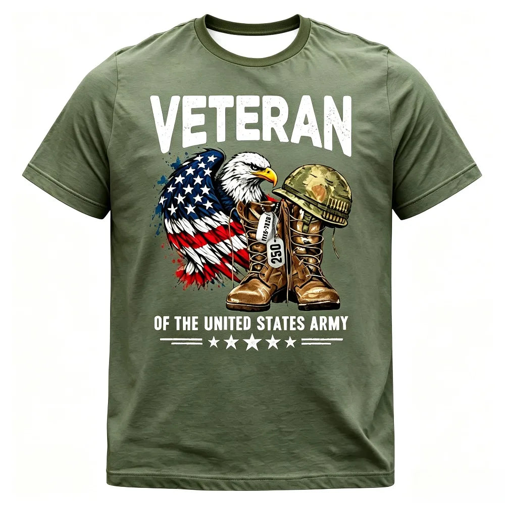 US Army"Veteran" Eagle American Flag T-Shirt, Patriotic Military , Casual Short Sleeve Top for Men.  Lots of Choices and there are sizing charts.