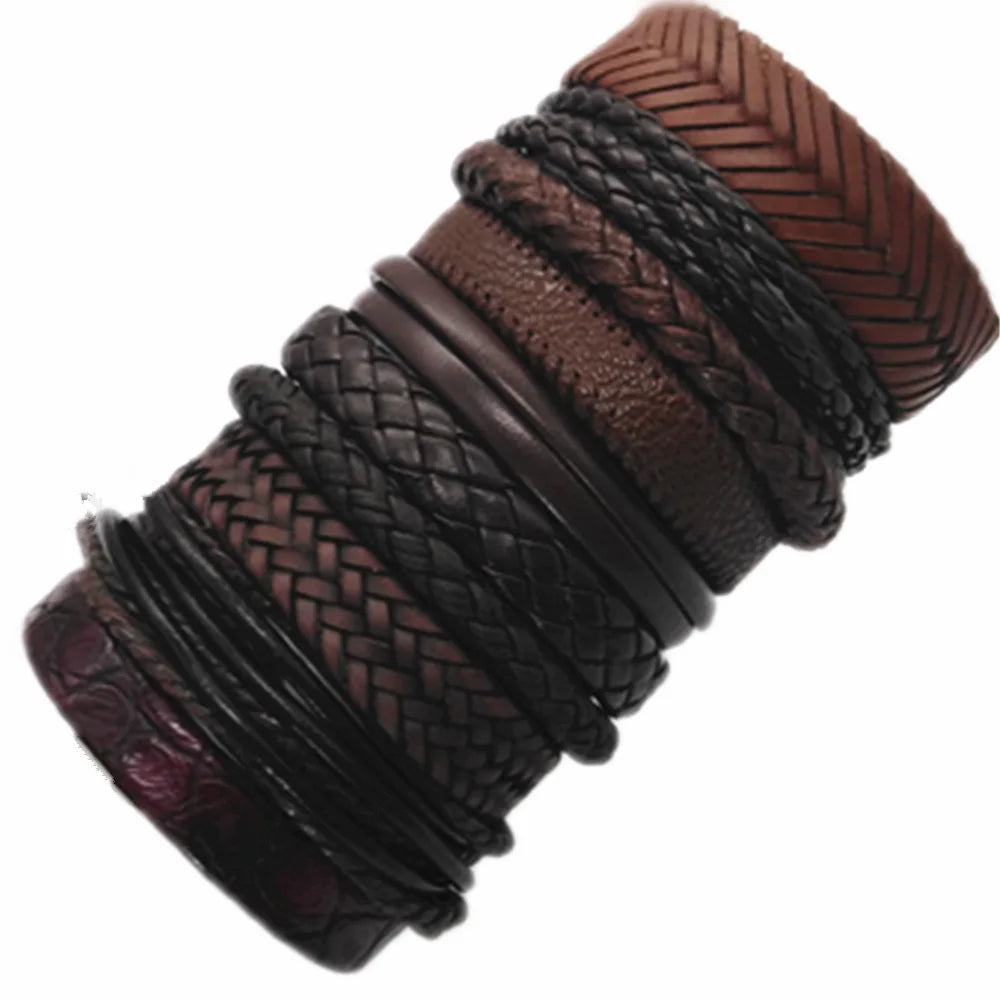 10 Pcs/set Black Wrap Woven, Handmade Mens  Bracelets. Male / Female Leather Bracelets.