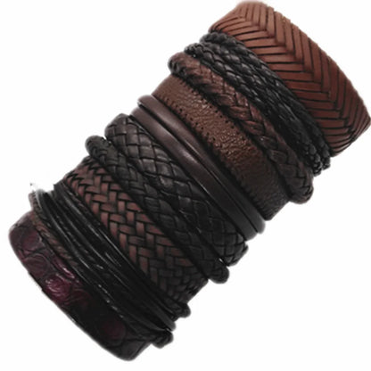10 Pcs/set Black Wrap Woven, Handmade Mens  Bracelets. Male / Female Leather Bracelets.