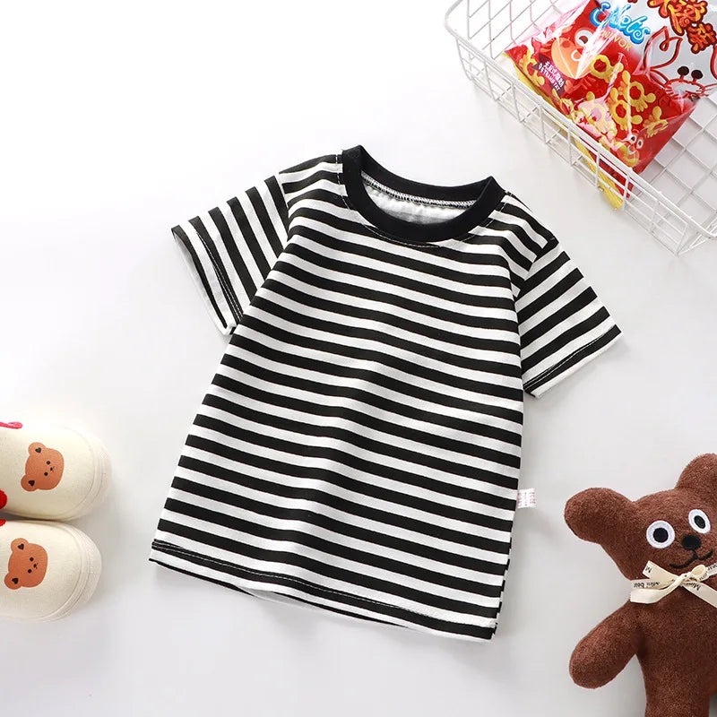 100% Cotton Striped T Shirt for Kids Boys, Baby,  Red Shirt,  Boy/Girls. Tops Base Shirts,   Children's Clothes 2026