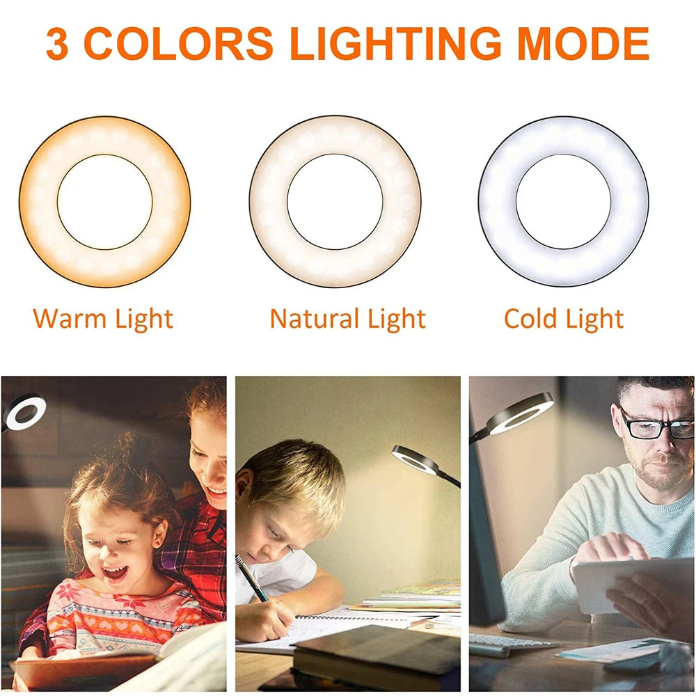 48 LEDs Clip on Desk Lamp 360°Flexible Gooseneck Reading Table Light.  Eye-Caring USB Clamp Light