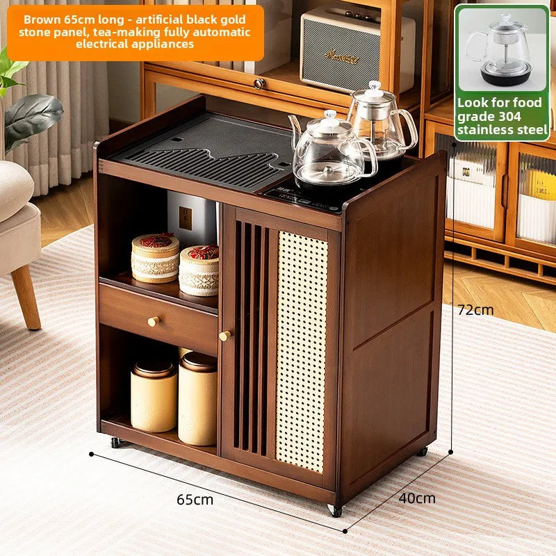 Small, Mobile tea table, Kettle integrated tea cabinet with Solid wood coffee table.  Tea cart Brewing tea table