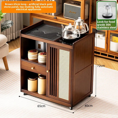 Small, Mobile tea table, Kettle integrated tea cabinet with Solid wood coffee table.  Tea cart Brewing tea table