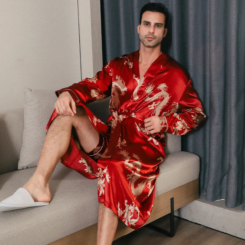 Pajama for  men's spring and autumn wear. Silk,  thin,  style- oversized pajama with long- sleeves.