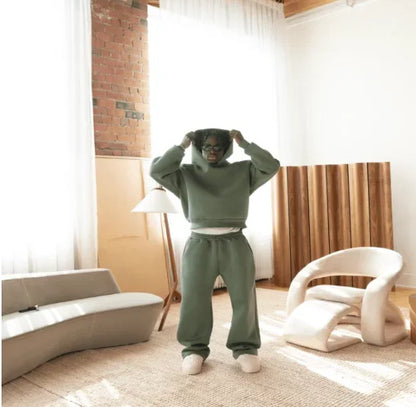 Solid Couple's Hooded Sweatshirt 2 Piece Set, Casual, Loose Sweatpants Suit.  Jogging Sweatshirt, Trousers Outfits
