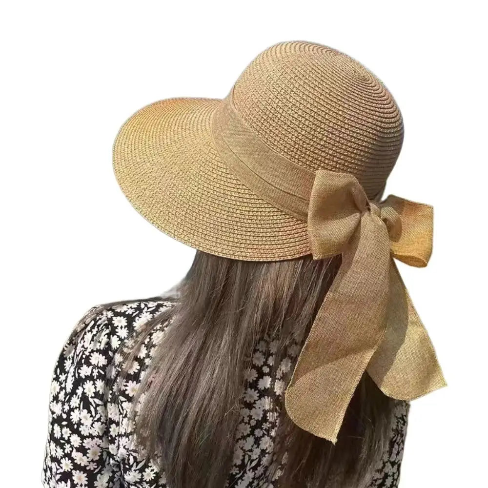 Bowknot Sun Hat for Spring-Summer.   Breathable Wide Brim Beach Cap  with UV Protection.   Casual Straw Hat for Women