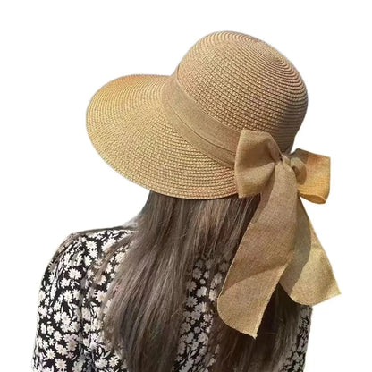 Bowknot Sun Hat for Spring-Summer.   Breathable Wide Brim Beach Cap  with UV Protection.   Casual Straw Hat for Women