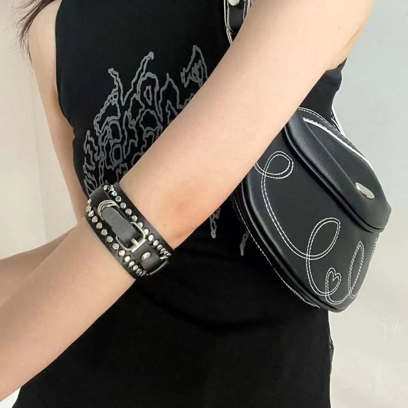 WHITE Leather Only,  Adjustable Bracelet for Women/ Men , Vintage,  Rivet,  Wide Personality Cuff Bangle, Jewelry Gifts