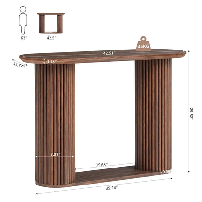 Fluted Oval Console Table with Storage Wood Legs Narrow Entry Hallway Living Room Customized