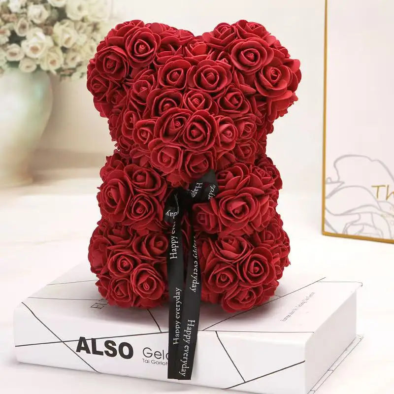 25cm Artificial Teddy Rose Flower Bear with Box.   Romantic Valentines Day Gift for Girlfriend,  Teen , Women Anniversary or Wedding Party