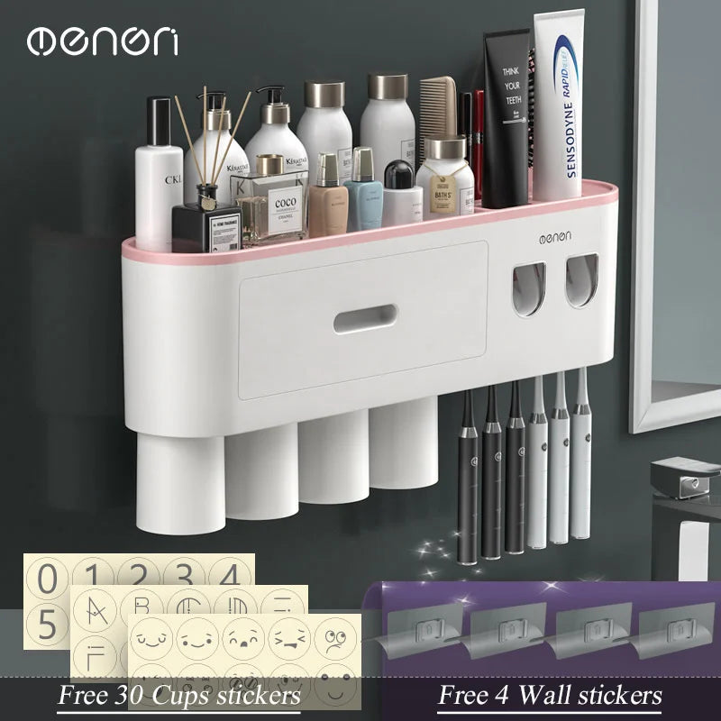 Magnetic Adsorption Inverted Toothbrush Holder/Wall /Automatic Toothpaste Squeezer, Storage Rack for  Bathroom Accessories