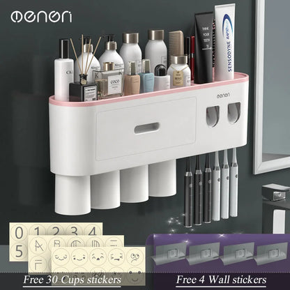 Magnetic Adsorption Inverted Toothbrush Holder/Wall /Automatic Toothpaste Squeezer, Storage Rack for  Bathroom Accessories