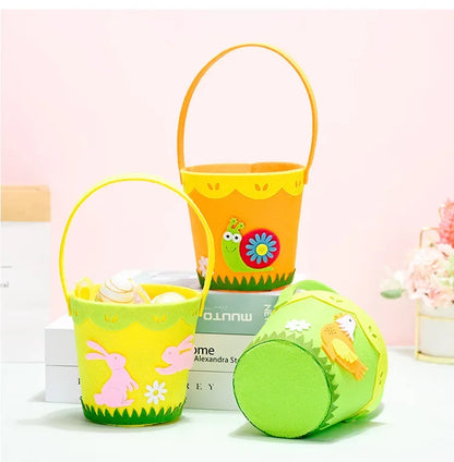 2025 Non-woven Fabric Easter Basket,  Kids Color Eggs Bucket, Welcome Spring Insect Butterfly Party, Happy Easter