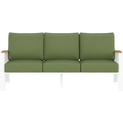 Outdoor Couch,  Aluminum Patio Furniture Set,  All-Weather Metal 3-Seat Sofa with Solid Teak Armrest and Thick Cushions,
