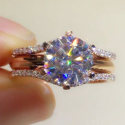 Unique Rose Gold Color Rings for Women.  Classic 6 Claws Designed,  for  Cubic Zirconia Rings  for Wedding /Engagement Bands