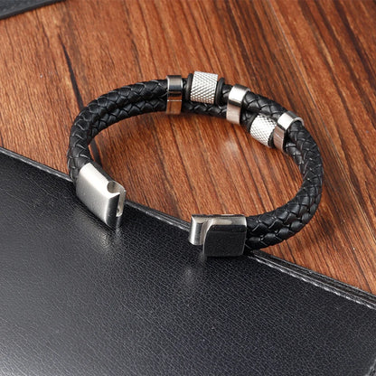 Braid Rope Bracelet For Men.   Stainless Steel, Magnetic Buckle,   Genuine Leather Bracelets & Bangles Male /Female Jewelry