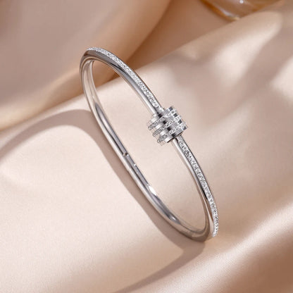 5/1pcs Sparkling Zirconia Inlaid Stainless Steel Bracelet Set for Women,  Stackable Bangles Fashion Non Fading Jewelry Gift.  Perfect for Mothers Day!