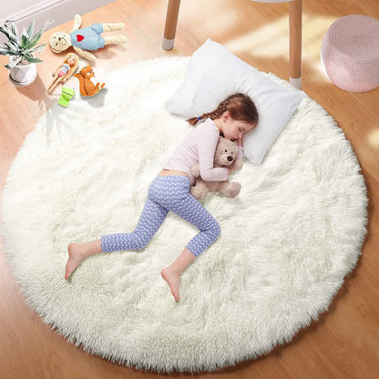 Super Soft Plush Round Rug Mat.  Fluffy White Carpets For Living Room, Bedroom Kid, Room, Thick Pile Rug