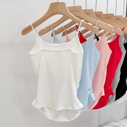 SIX Solid color SPAGHETTI  Tank Top.   Women's Cotton Summer Tank Tops,  New Slim Fit with  SLIGHT STRETCH for  Girls/Women. Waist Cinched .