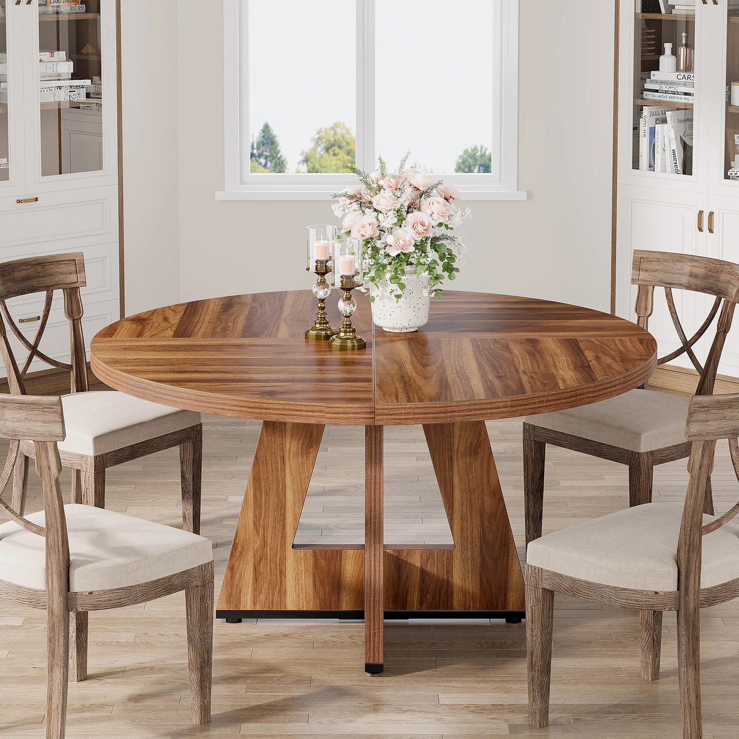 Round Dining Table for 4' 47" Farmhouse Kitchen Table Small Dinner Table Kitchen Dinning Table