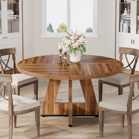 Round Dining Table for 4' 47" Farmhouse Kitchen Table Small Dinner Table Kitchen Dinning Table
