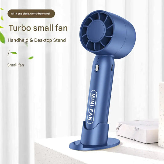Turbo handheld small fan  for USB charging., BLUE is most available but all are stocked.   Mini outdoor portable,  lightweight desktop stand with long-lasting battery life