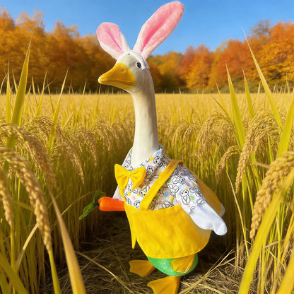 Easter Bunny Porch Goose with  Outfits For Cement Goose .  ' Lawn Goose Statue Clothes,  Bunny Ears on  Hat. Easter Decor