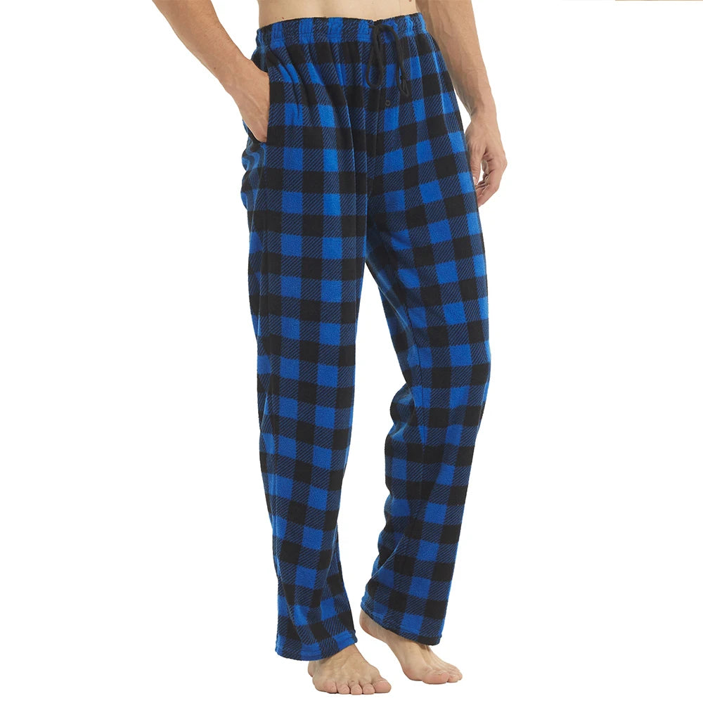 Mens Pajamas Pants with Pockets .  Fleece Pjs  that are Soft Warm .  Plaid Pajamas Bottom for  Lounge  or .Sleepwear