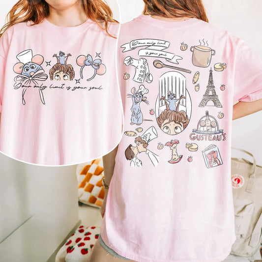 Adult and Children's Ratatouille,  Double-sided Cartoon Print,  Pure Cotton T-shirt, A Must-have for Childhood, Food /Animation /Fans