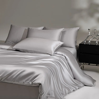 100% Mulberry Silk Bedding Set, Silk Quilt Cover Set,  Flat Sheet /Fitted Sheet,  Pillowcase Single Double King Duvet Cover Gift Box