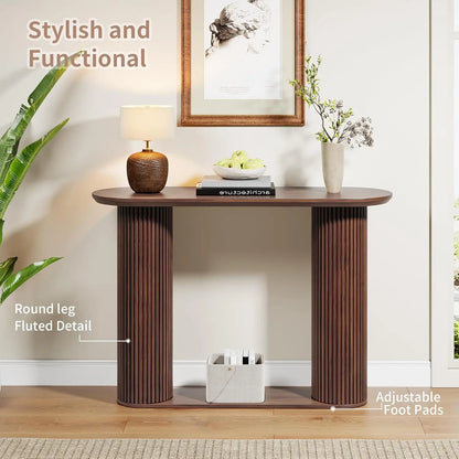 Fluted Oval Console Table with Storage Wood Legs Narrow Entry Hallway Living Room Customized