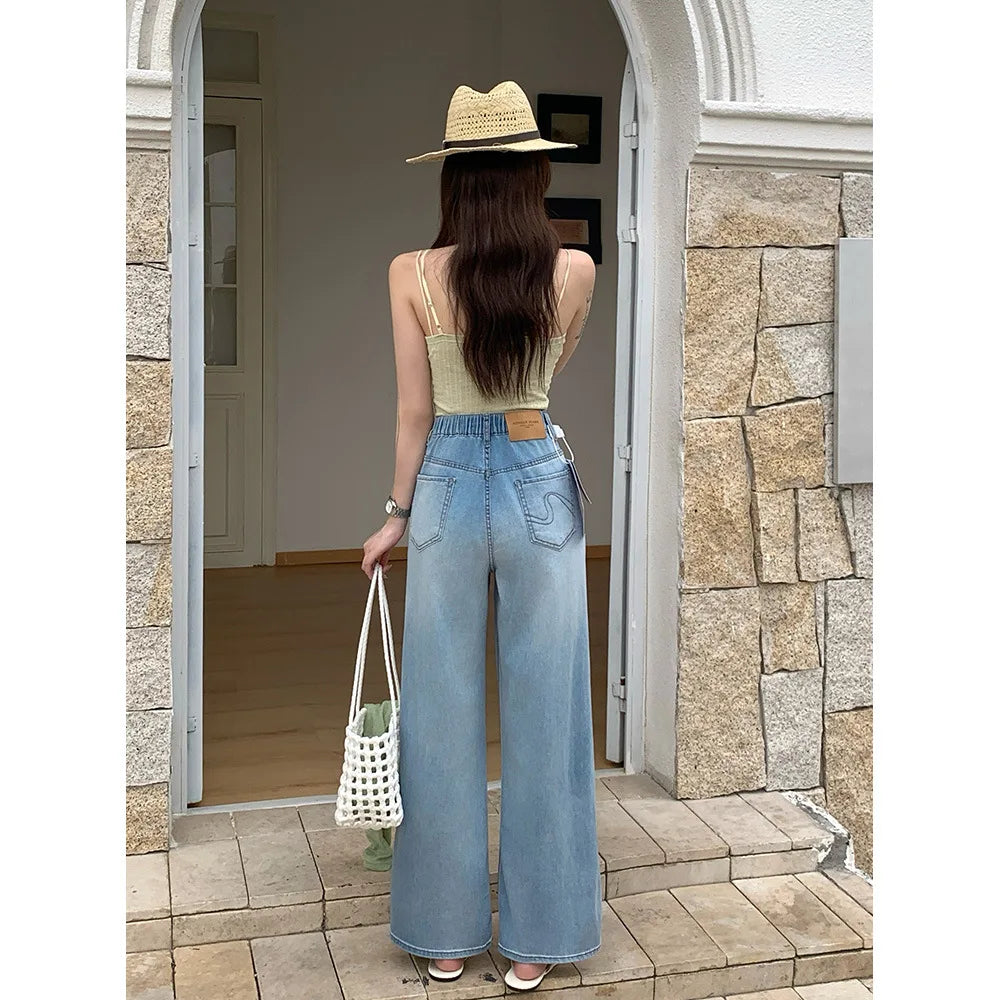 2026 Summer Plus Size Straight Stretch Thin Denim Jeans,  High Elastic Wais,  Slim,  for Casual Pants Curvy Ladies.  Please check sizing charts for US sizing, Not Asian!!!,depending on what your used to>