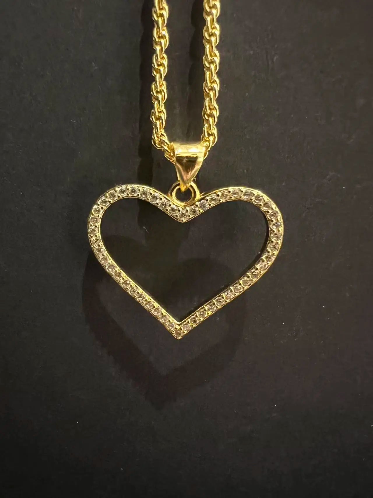 18K Gold Filled Rope Chain Necklace Nugget Heart Pendant