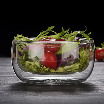 YWDL 300/500ml Clear Double Layer Glass Bowl Heat-resistant Fruit Salad Bowl  Kitchen Glassware For Soup Cereal Dessert Bowls