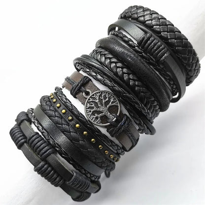 10 Pcs/set Black Wrap Woven, Handmade Mens  Bracelets. Male / Female Leather Bracelets.