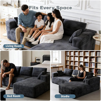 106" Corduroy Sectional Couch, Boneless L Shaped Couch with Deep Seat, Cloud Foam Sofa with Oversized Chaise,, Customized