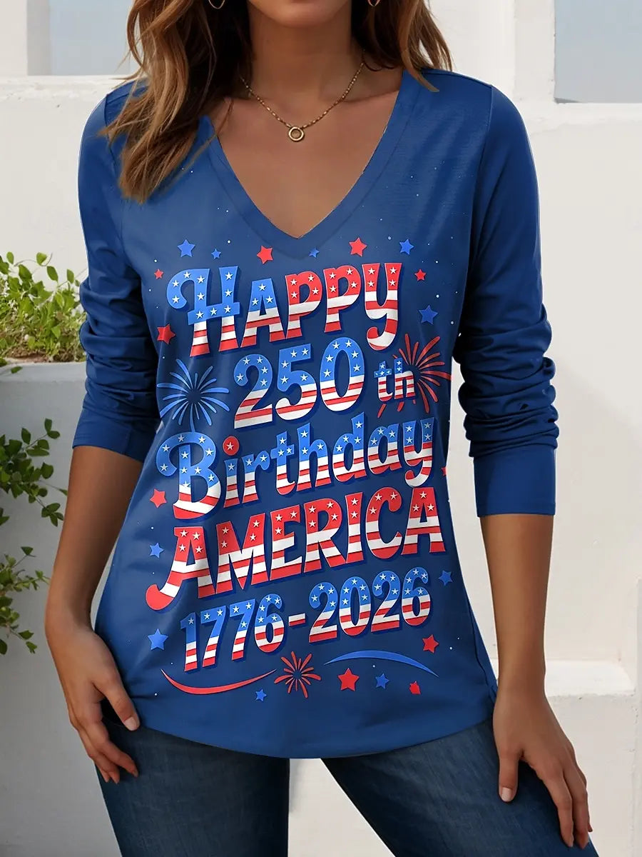 US Flag 250th anniversary Pattern Vintage Women's Long Sleeve T-shirt Summer 3D Print, polyester Tops Women Clothing