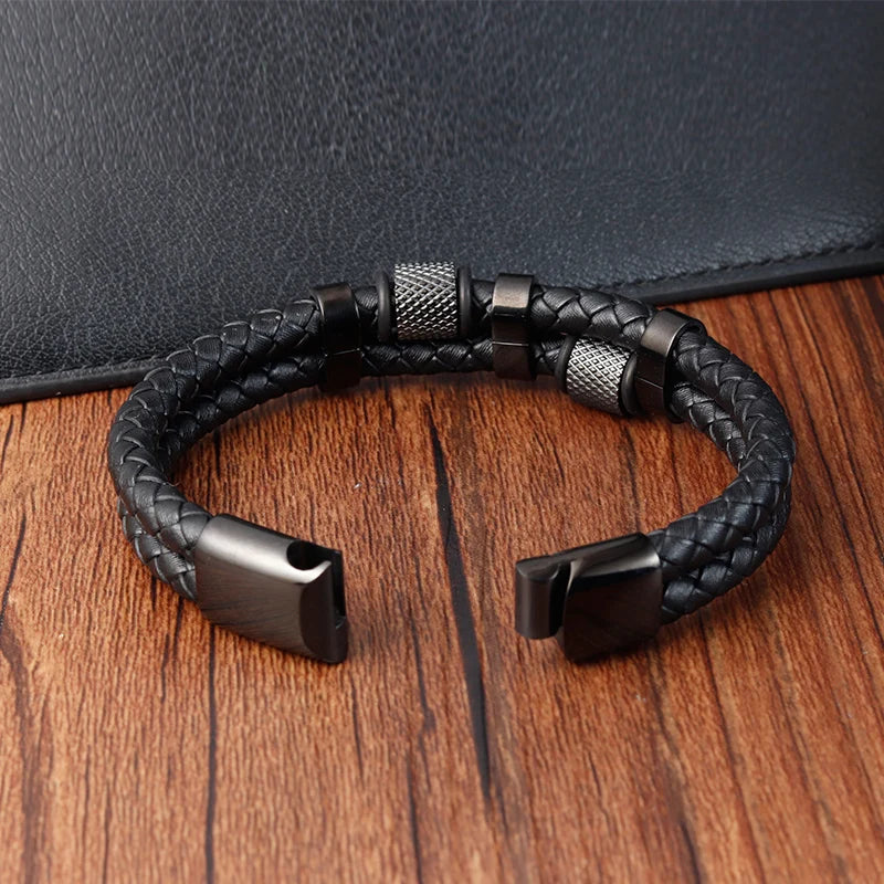 Braid Rope Bracelet For Men.   Stainless Steel, Magnetic Buckle,   Genuine Leather Bracelets & Bangles Male /Female Jewelry