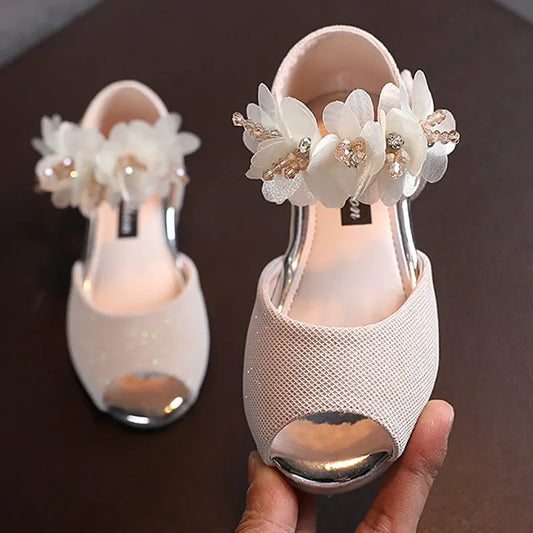 Girls Rhinestone Flower Shoes,  Low Heel,  Wedding, Party Dress Pump, Princess Shoes For Kids /Toddler